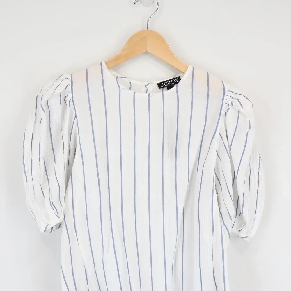 J.Crew Puff Sleeve Stripe Sheer Gauze Ivory Top Size Small NWT